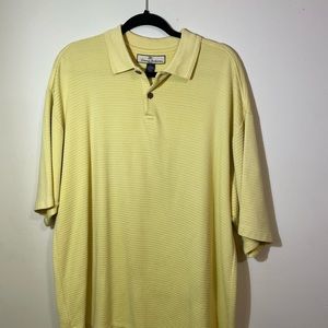 Tommy Bahama Polo Men Large Yellow textured Silk Cotton Short‎ Sleeve Polo Shirt